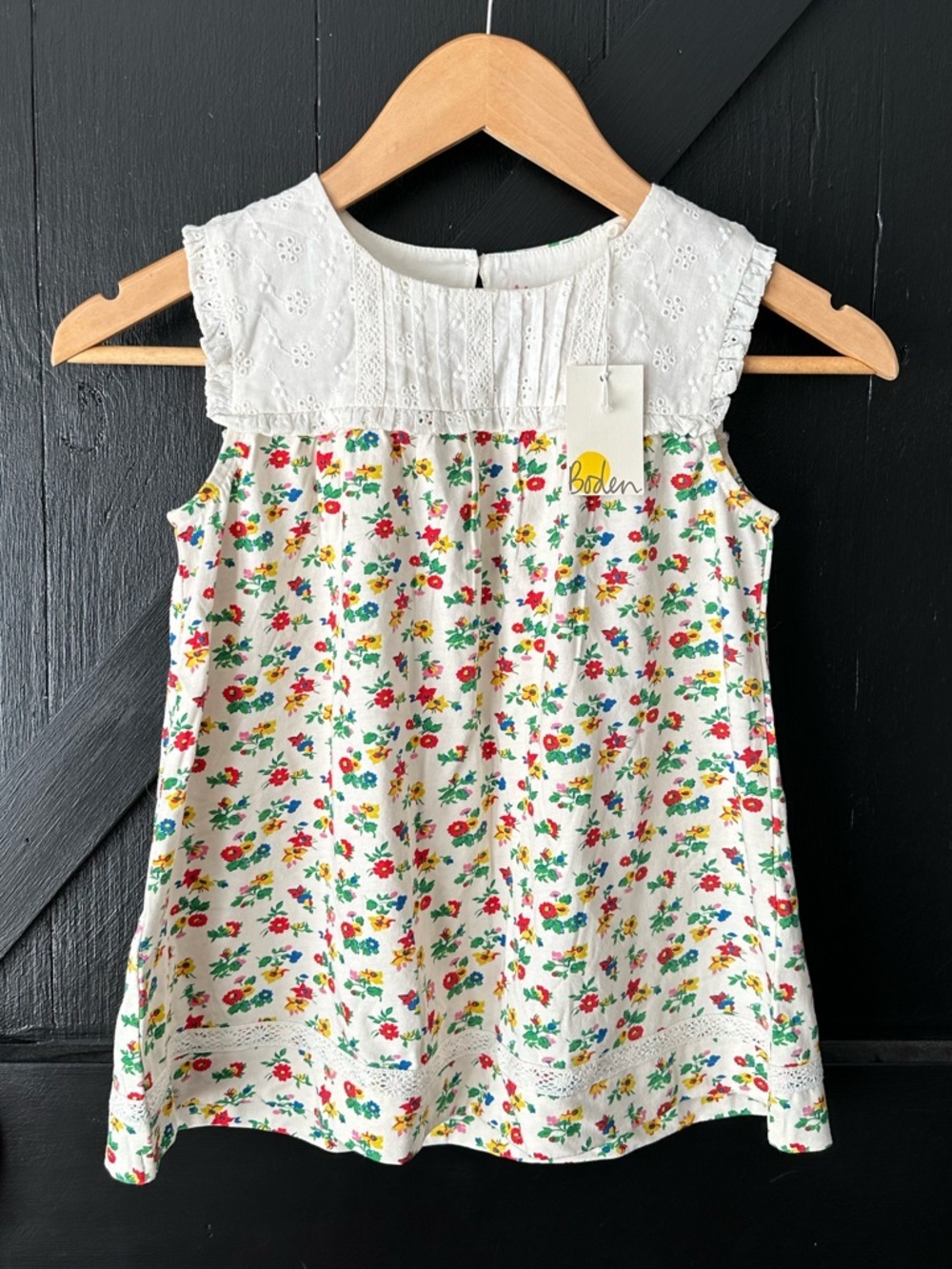 NWT Mini Boden Colorful Floral Eyelet Cotton Blouse Size 8-9Y